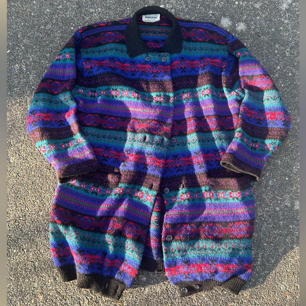 Vintage Monsoon Sweater 100%wool Cardigan Double Buttons Size 10/12